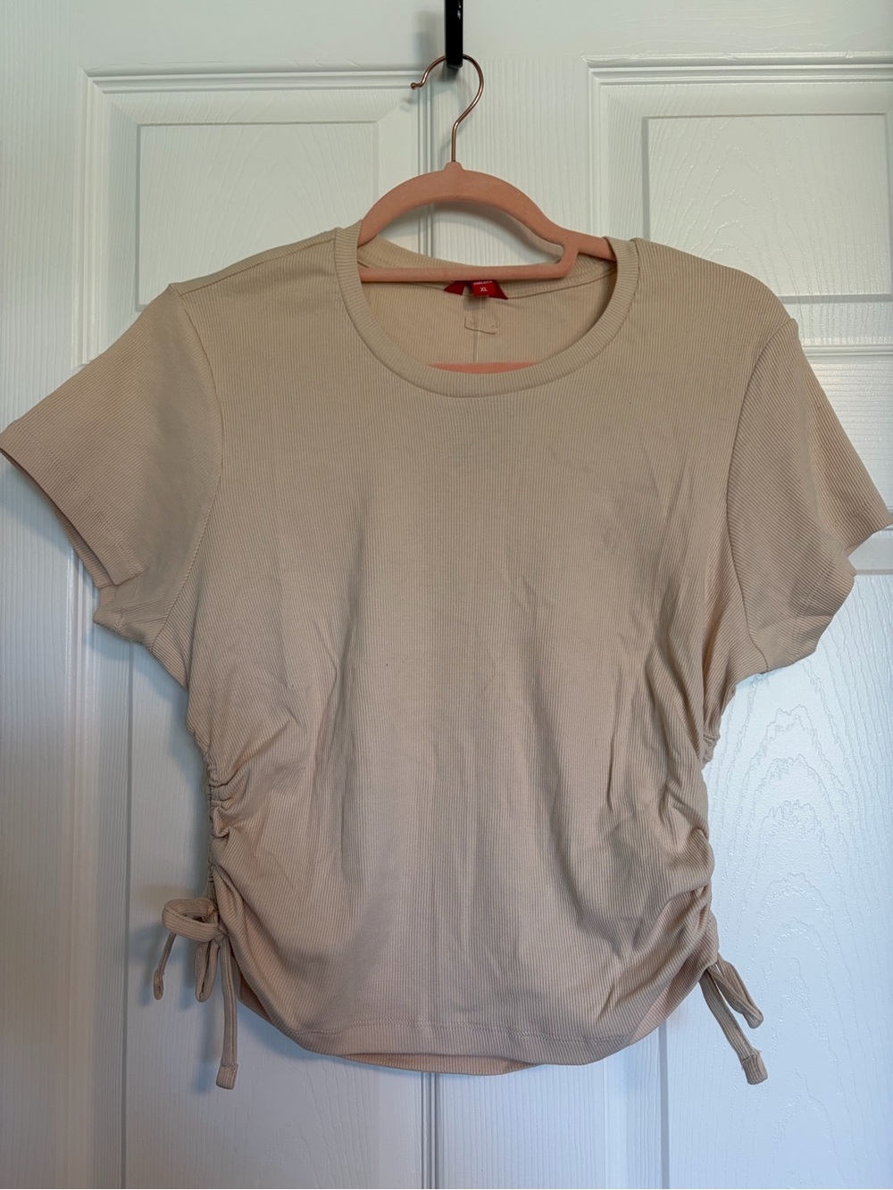 Guess Short Sleeve Ruched Side Women's Top - Beige